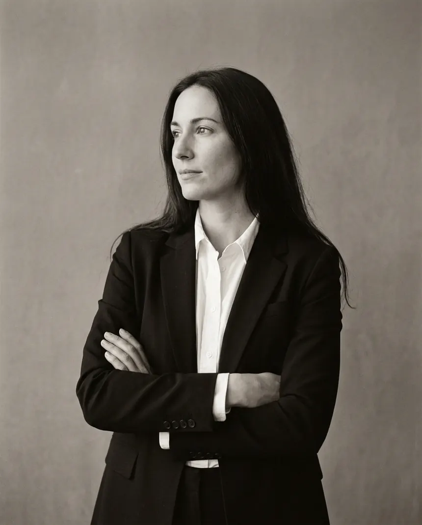 Priya Castellanos in a dark suit, looking to one side